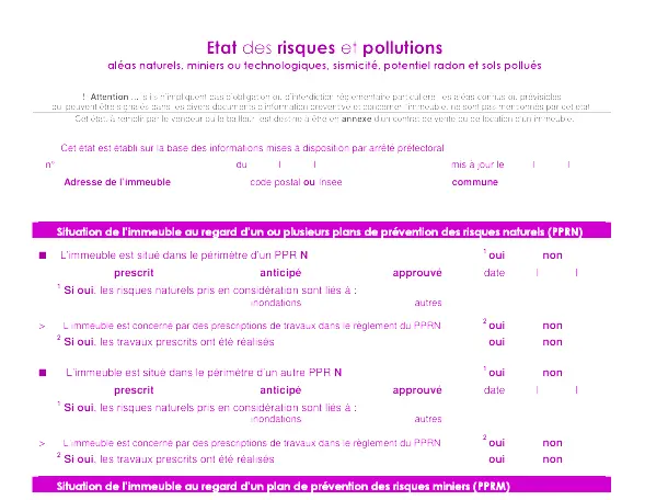Photo réalisée par Diag Innov représentant un un document état des risques et pollutions 